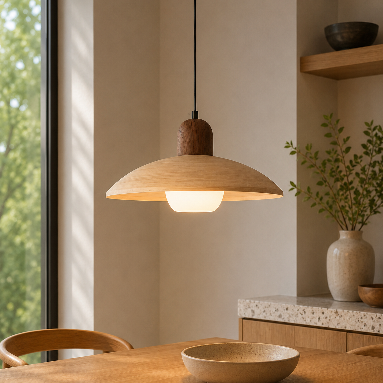 Wabi Sabi Iron Pendant Light With Walnut Wood Finish | Aurevon