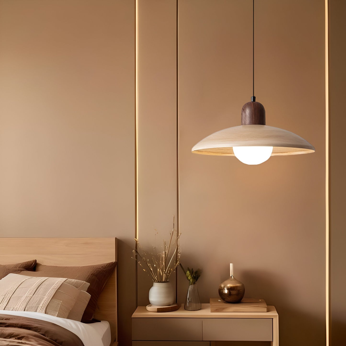 Wabi Sabi Iron Pendant Light With Walnut Wood Finish | Aurevon