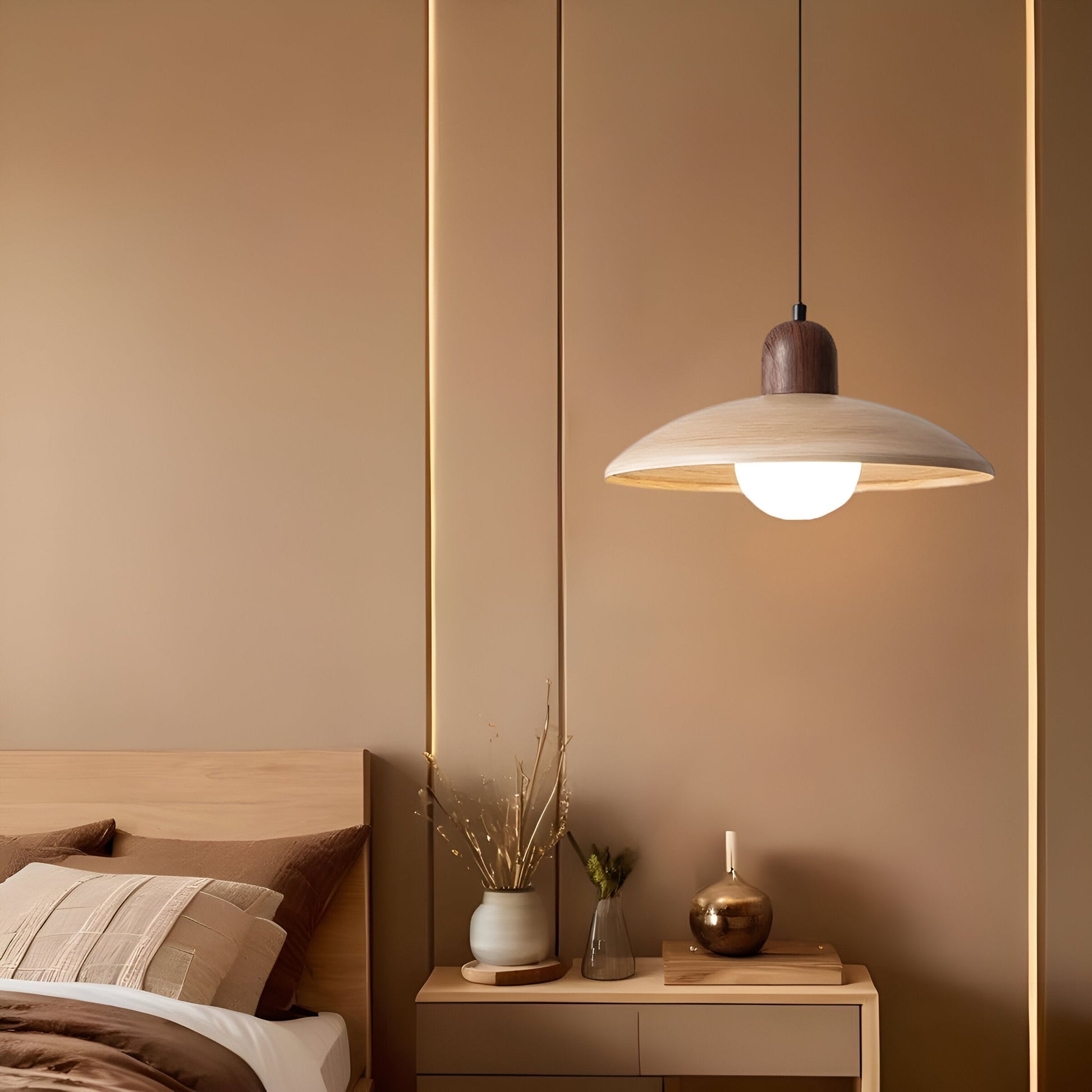 Wabi Sabi Iron Pendant Light With Walnut Wood Finish | Aurevon