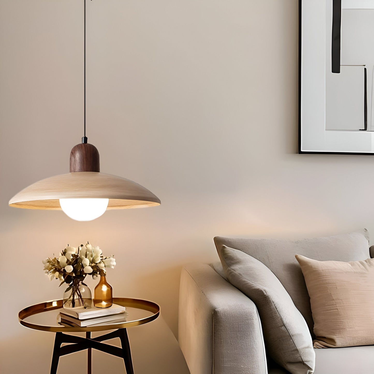Wabi Sabi Iron Pendant Light With Walnut Wood Finish | Aurevon