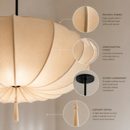 Wabi Sabi Natural Fabric Pendant Light with Cream Shade Tyvera