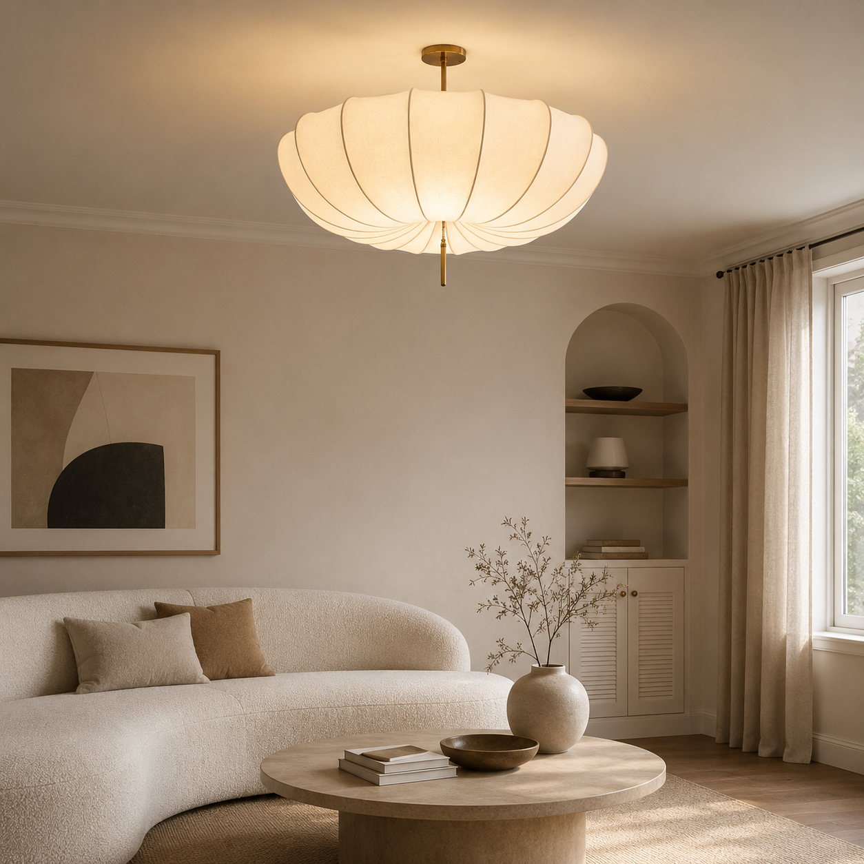 Wabi Sabi Natural Fabric Pendant Light with Cream Shade | Tyvera