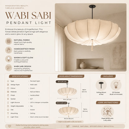 Wabi Sabi Natural Fabric Pendant Light with Cream Shade Tyvera