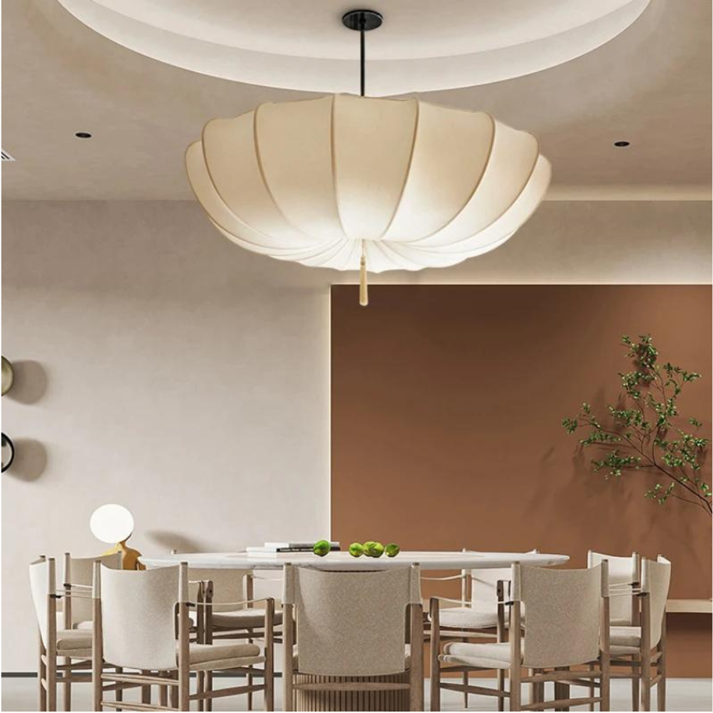 Wabi Sabi Natural Fabric Pendant Light with Cream Shade | Tyvera