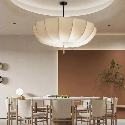 Wabi Sabi Natural Fabric Pendant Light with Cream Shade | Tyvera