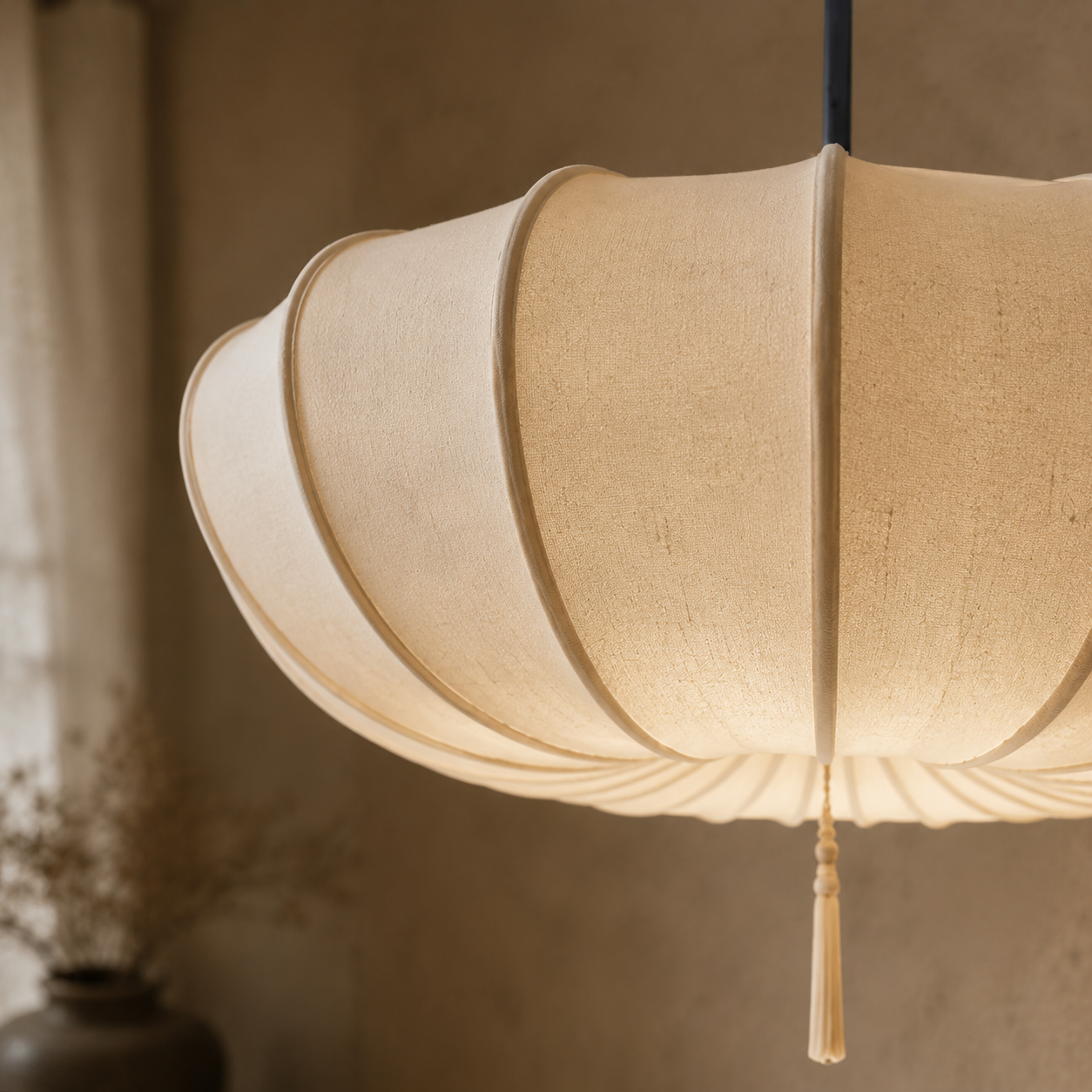 Wabi Sabi Natural Fabric Pendant Light with Cream Shade Tyvera