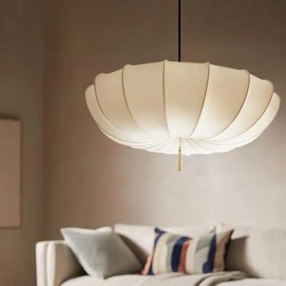 Wabi Sabi Natural Fabric Pendant Light with Cream Shade | Tyvera