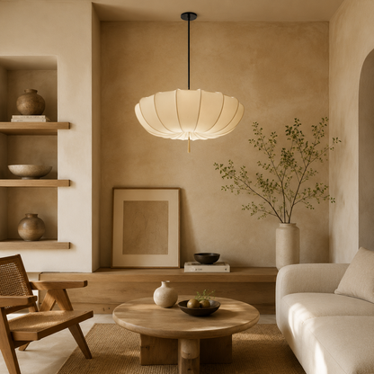 Wabi Sabi Natural Fabric Pendant Light with Cream Shade Tyvera