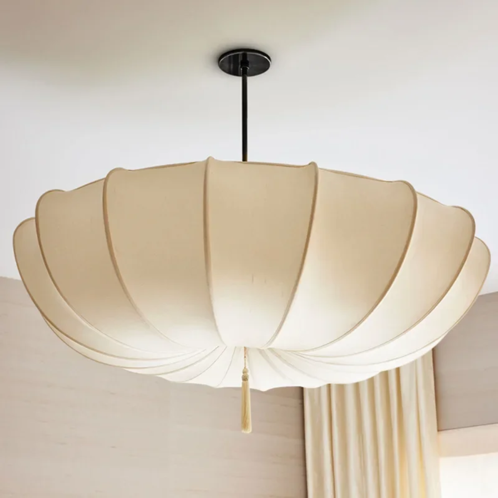 Wabi Sabi Natural Fabric Pendant Light with Cream Shade | Tyvera