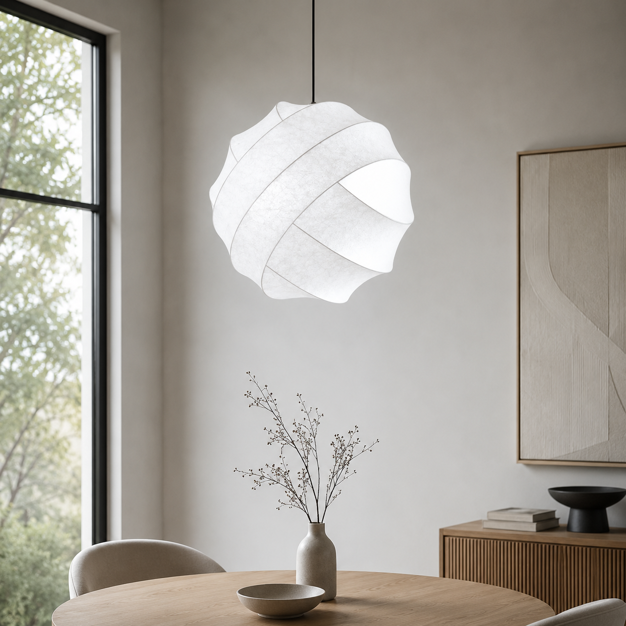 Wabi Sabi Silk Sphere Pendant Light with LED Design | Xorvane