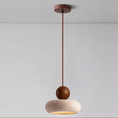 Wabi Sabi Travertine Pendant Light With Natural Wood | Jorvian