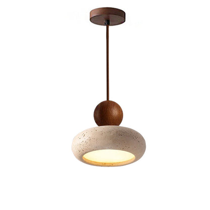 Wabi Sabi Travertine Pendant Light With Natural Wood | Jorvian