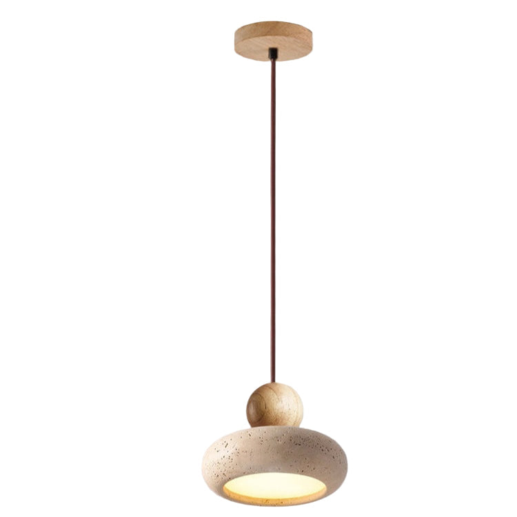Wabi Sabi Travertine Pendant Light With Natural Wood | Jorvian
