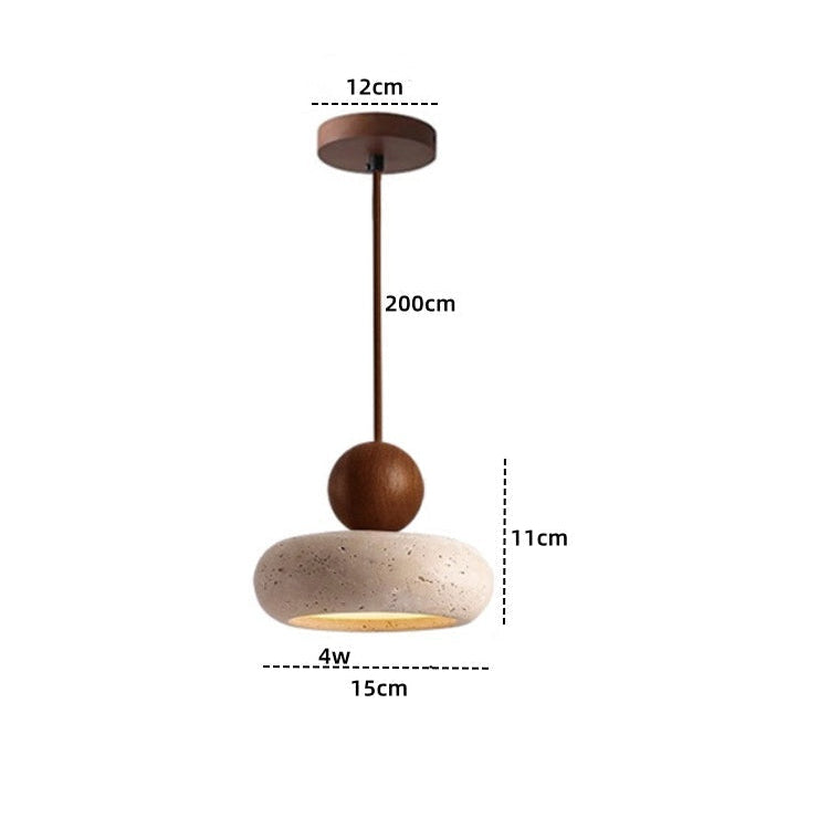 Wabi Sabi Travertine Pendant Light With Natural Wood | Jorvian