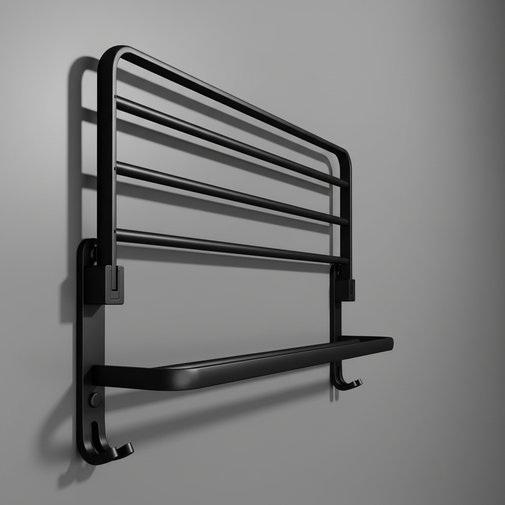 FoldRack | Wall Mounted Towel Rack in Black Aluminum