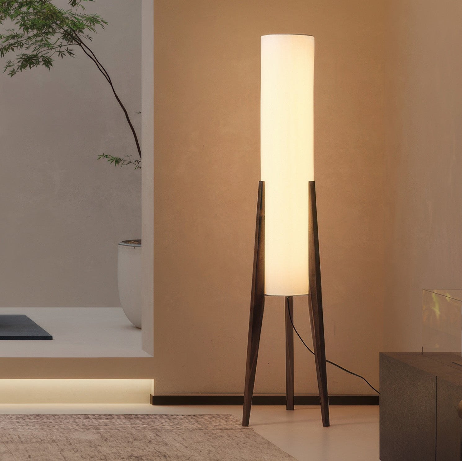 Walnut Wood Scandinavian Floor Lamp with Fabric Shade | Woodlyn