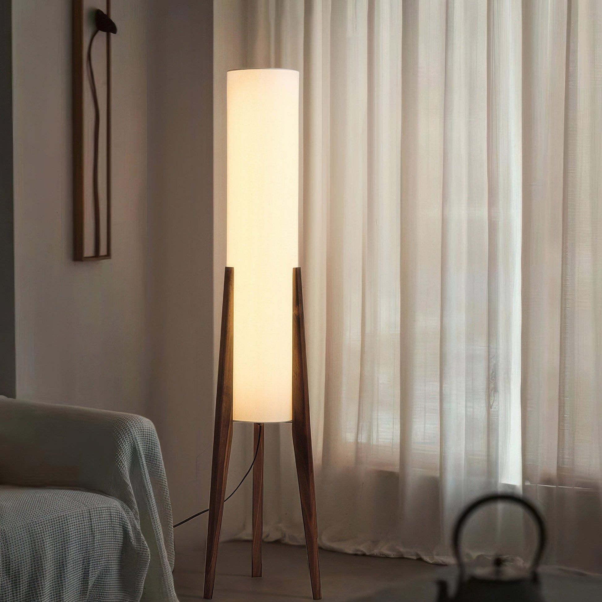 Walnut Wood Scandinavian Floor Lamp with Fabric Shade | Woodlyn