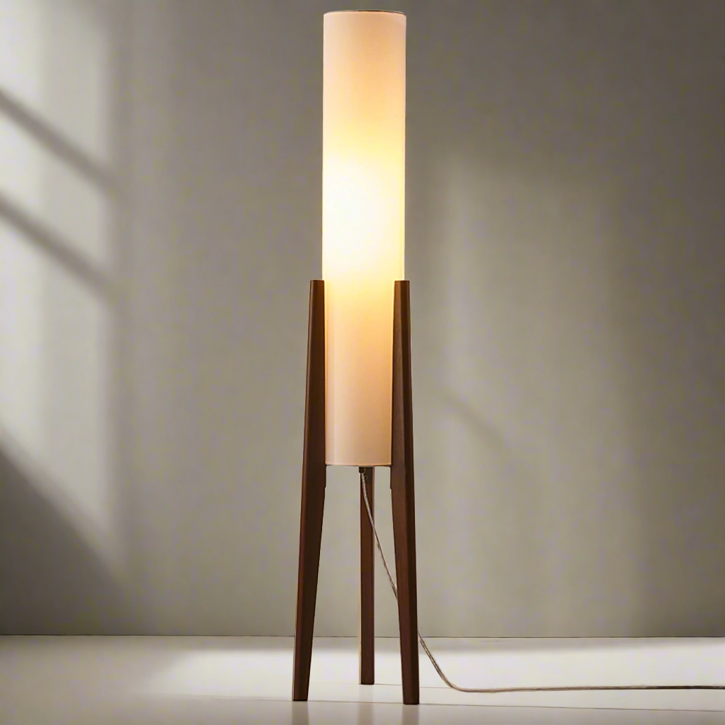 Walnut Wood Scandinavian Floor Lamp with Fabric Shade | Woodlyn