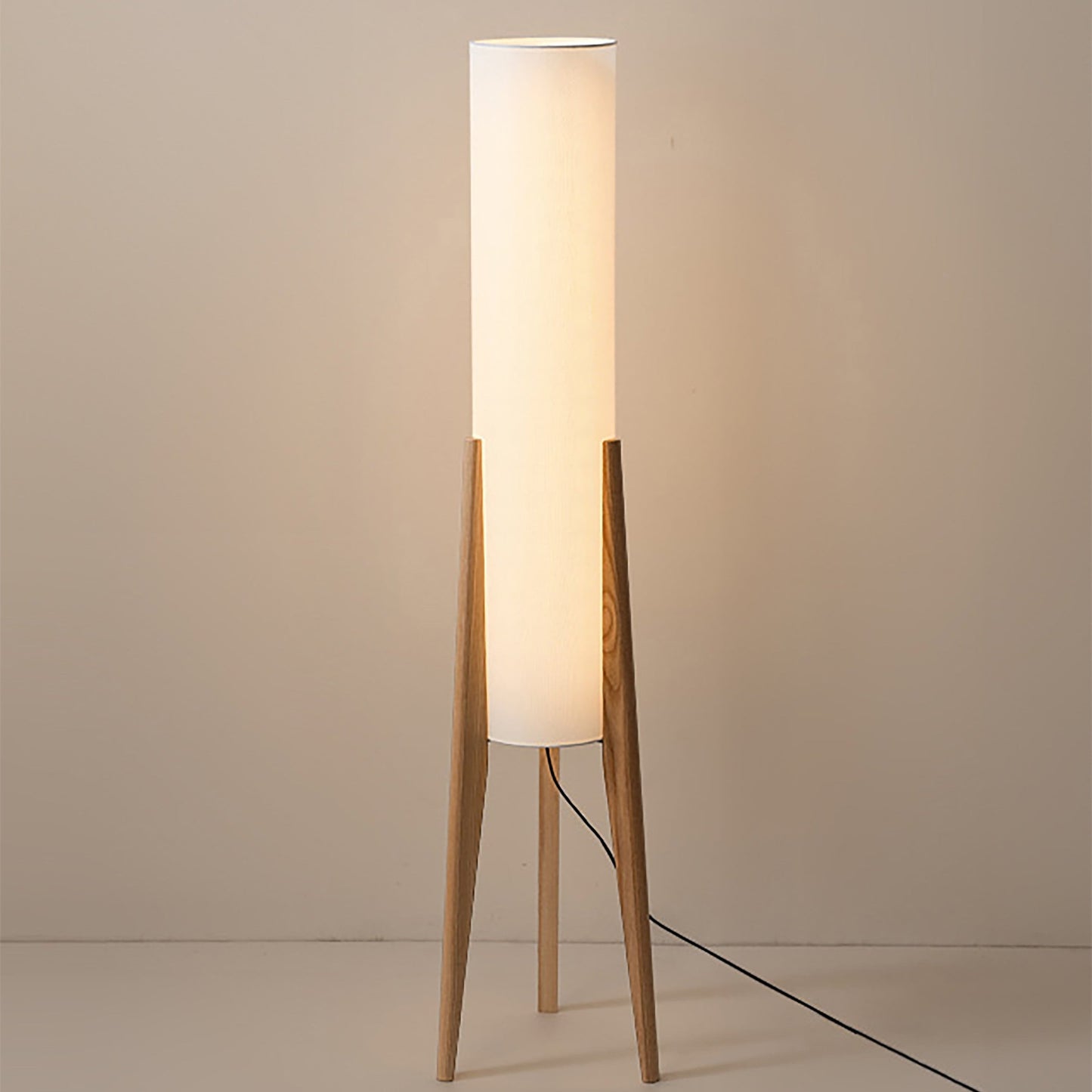 Walnut Wood Scandinavian Floor Lamp with Fabric Shade | Woodlyn