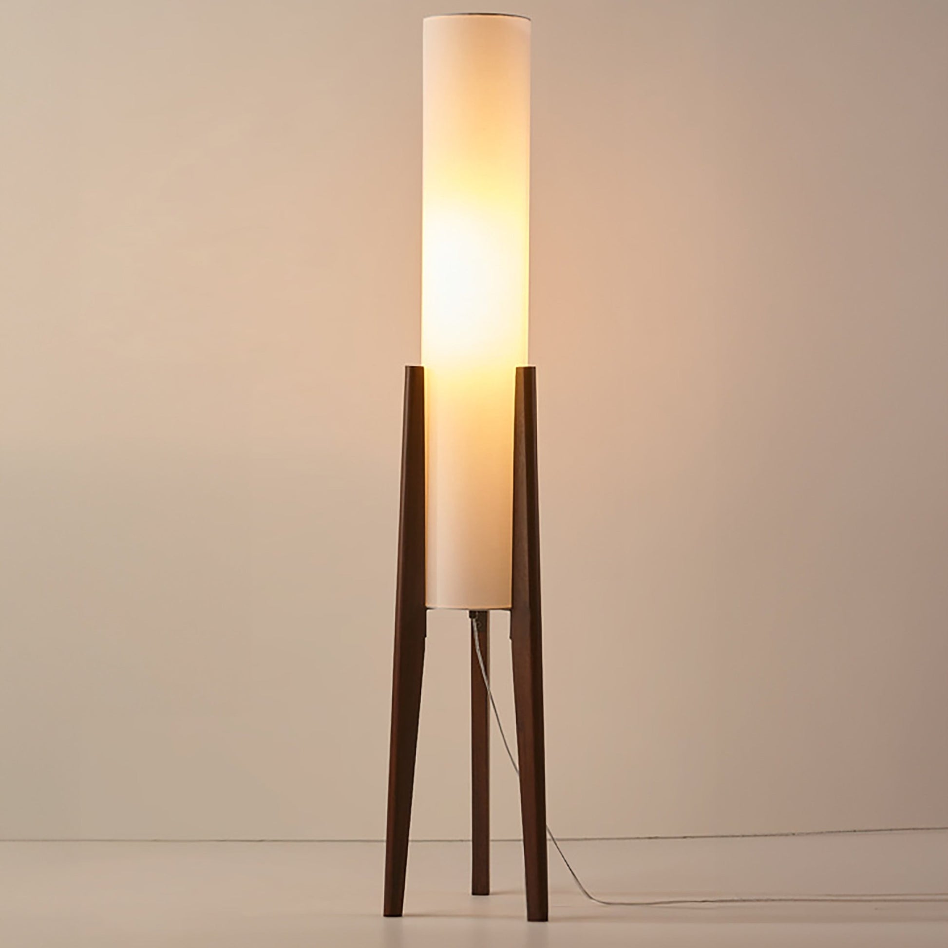 Walnut Wood Scandinavian Floor Lamp with Fabric Shade | Woodlyn
