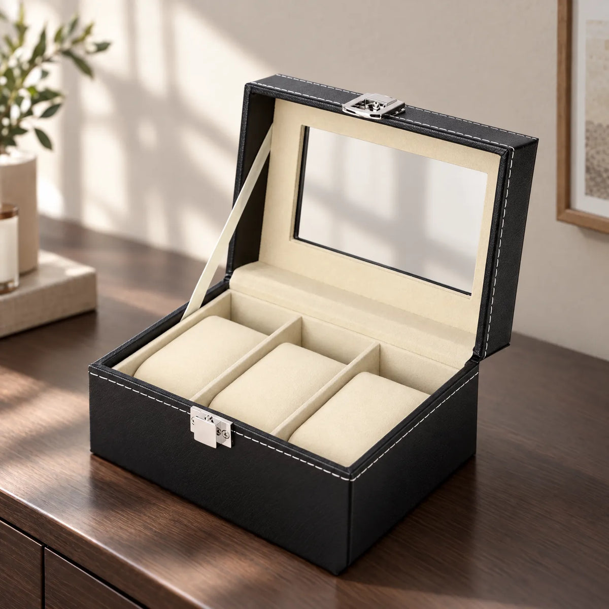 Watch Box with Clear Display Lid Removable Cushions