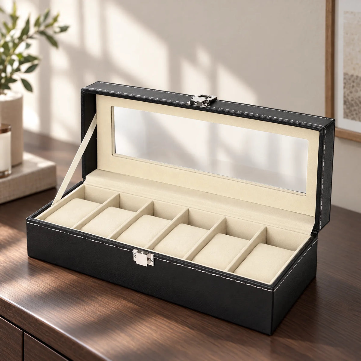 Watch Box with Clear Display Lid Removable Cushions