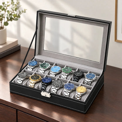 Watch Box with Clear Display Lid Removable Cushions and Lock