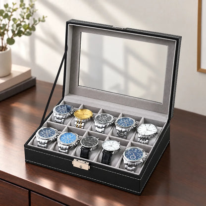 Watch Box with Clear Display Lid Removable Cushions and Lock