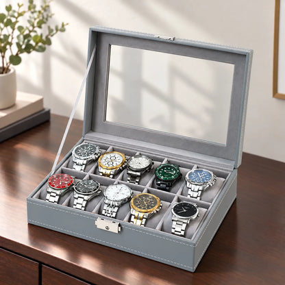 Watch Box with Clear Display Lid Removable Cushions and Lock