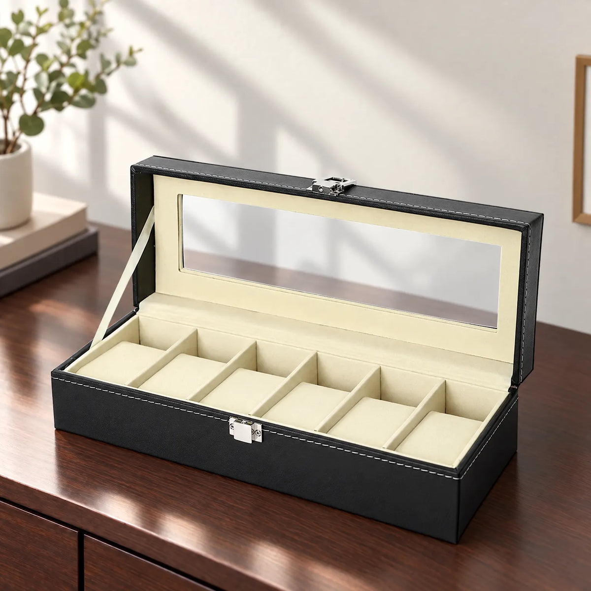 Watch Box with Clear Display Lid Removable Cushions and Lock