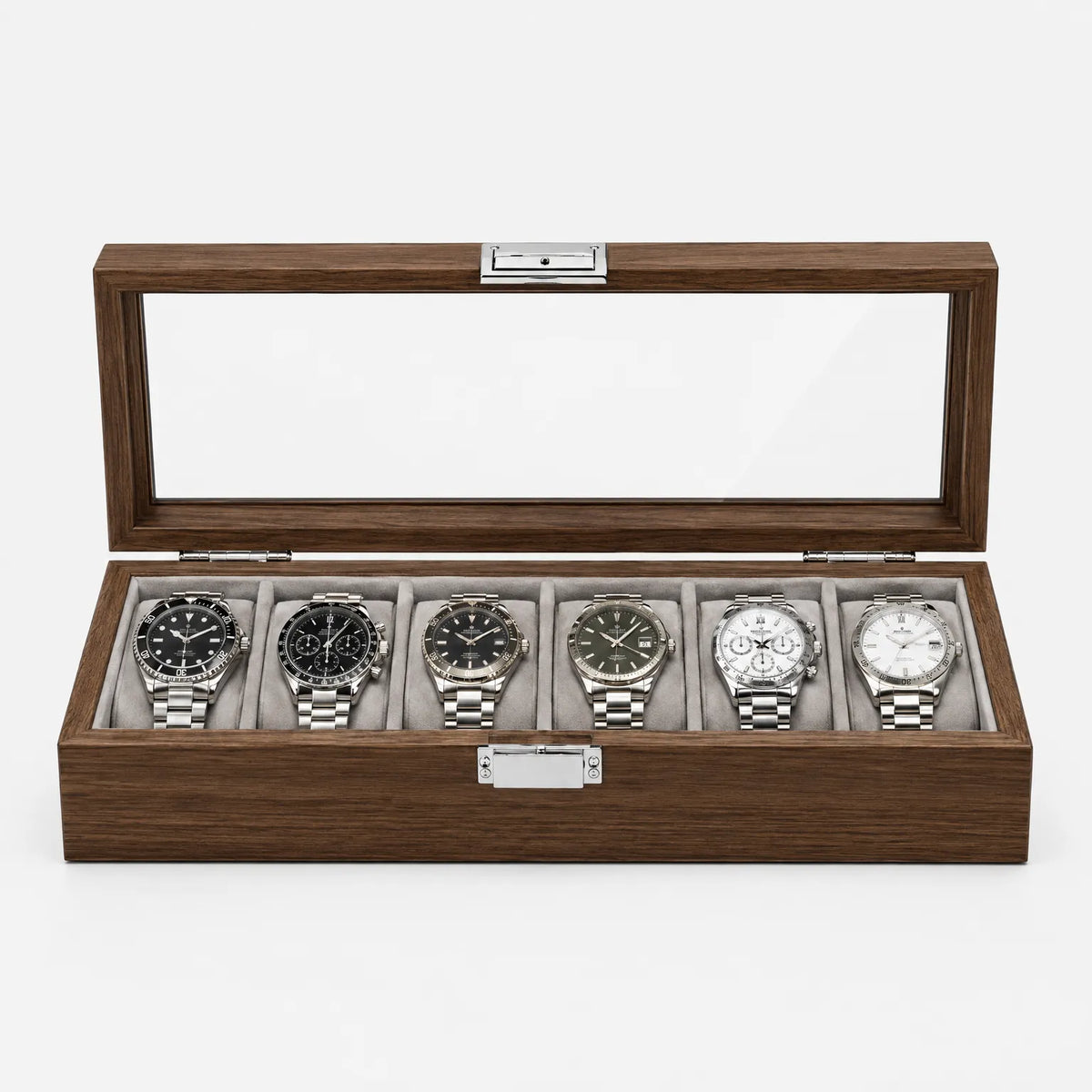 Watch Box with Clear Display Lid Six Slots and Soft Cushions