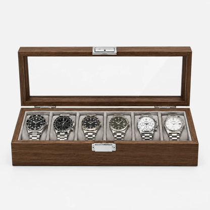 Watch Box with Clear Display Lid Six Slots and Soft Cushions