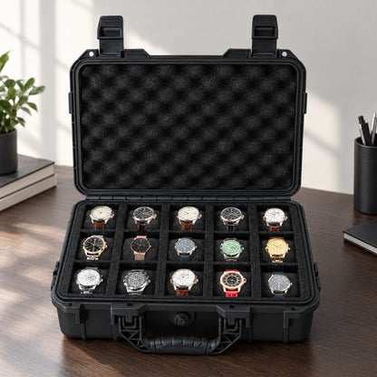 Watch Box with Hard Shell Carry Handle and Protective Foam Interior