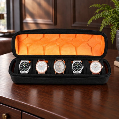 Watch Box with Hard Shell Zipper Closure and Removable Cushions