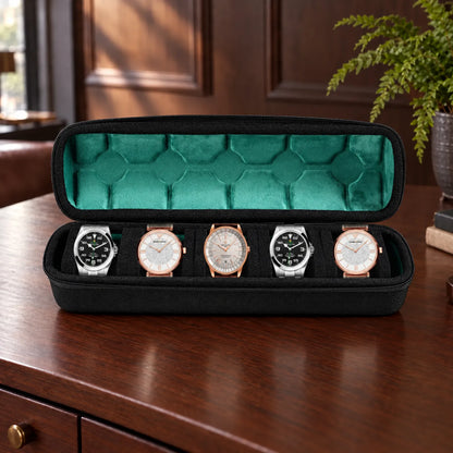 Watch Box with Hard Shell Zipper Closure and Removable Cushions