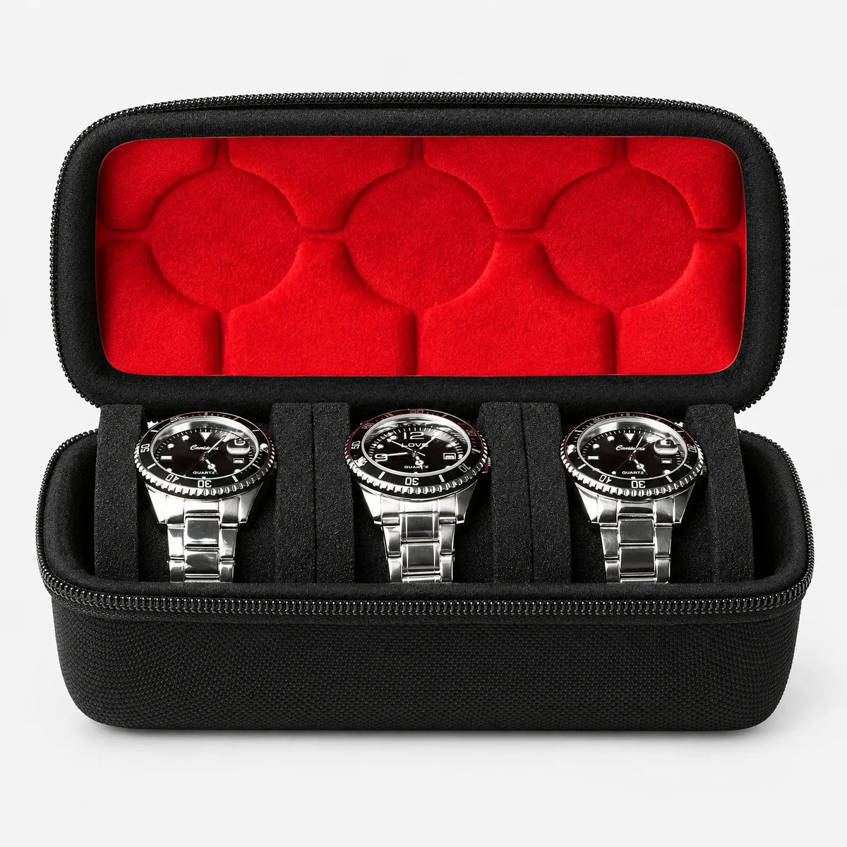 Watch Box with Hard Shell Zipper Closure and Removable Cushions