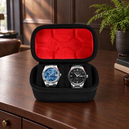 Watch Box with Hard Shell Zipper Closure and Removable Cushions