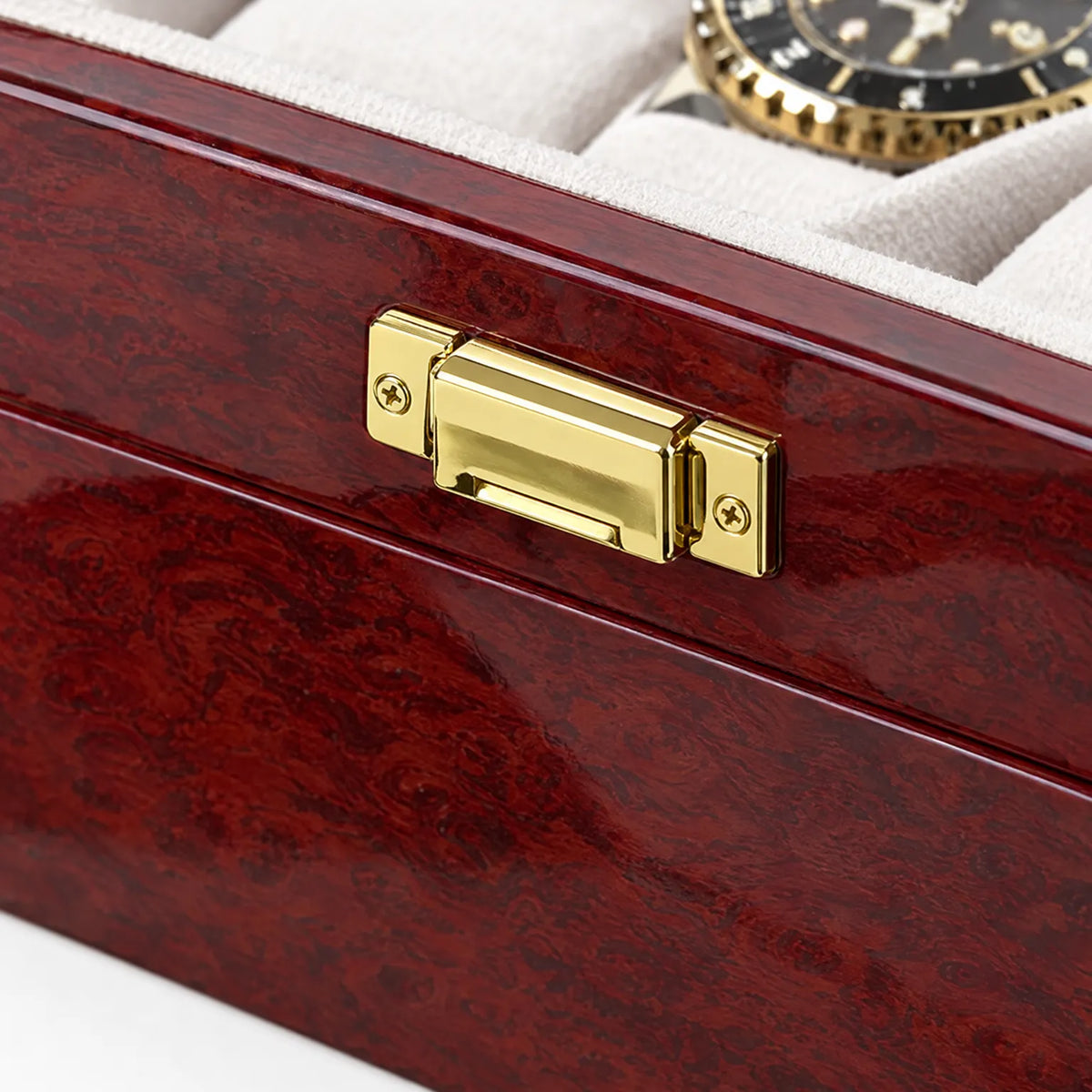 Watch Box with Wooden Finish Glass Display Lid and Soft Cushions
