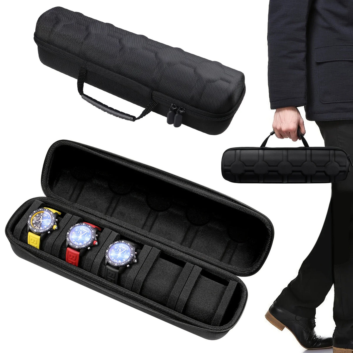 Watch Travel Case with 5 Slots and Zipper Closure