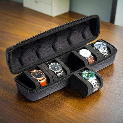 Watch Travel Case with 5 Slots and Zipper Closure