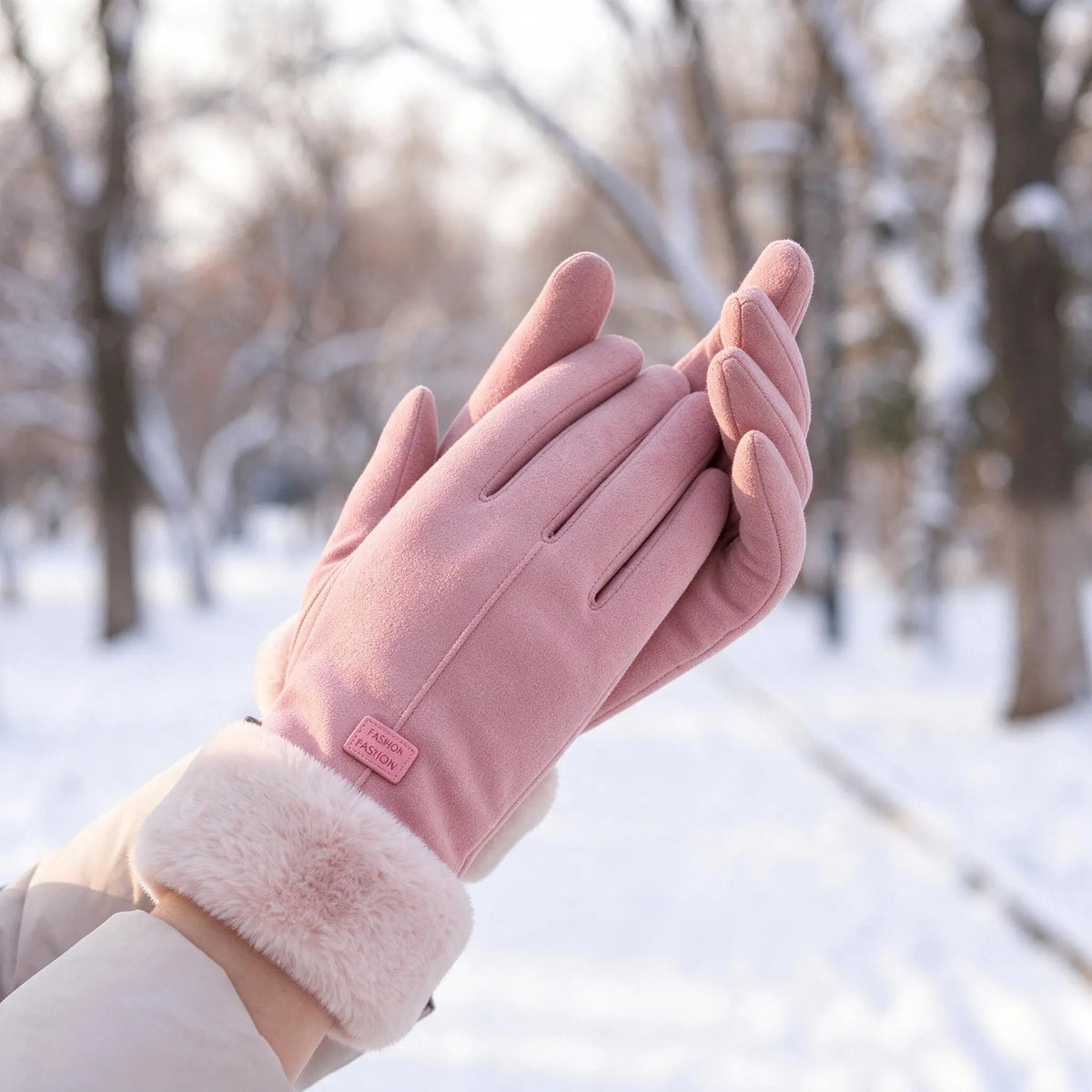 Women Plush Cuff Winter Gloves