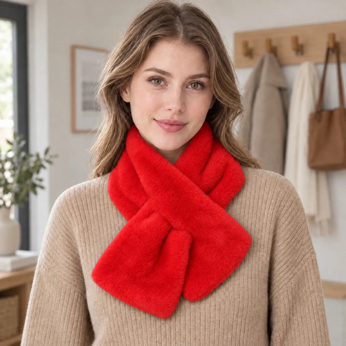 Women's Knit Faux Fur Scarf