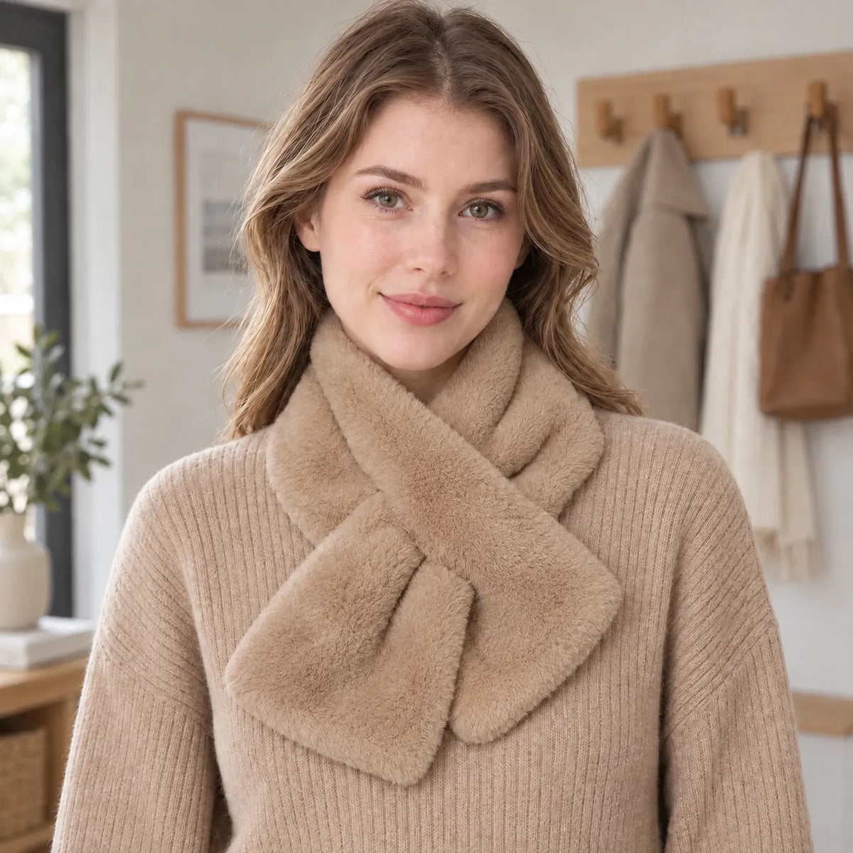 Women's Knit Faux Fur Scarf
