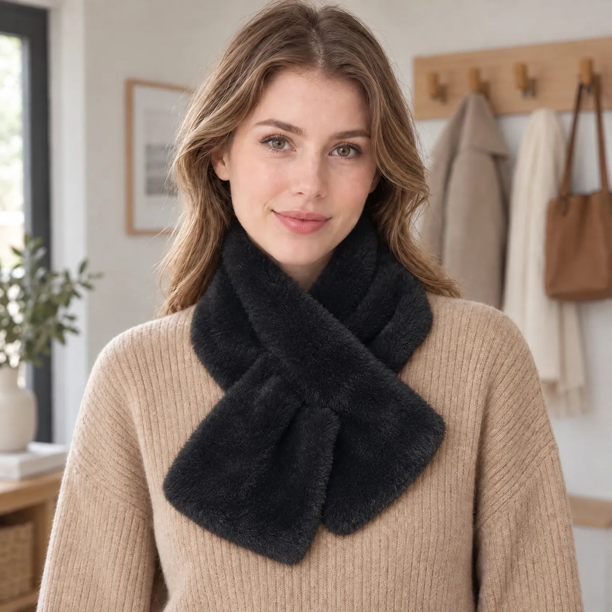 Women's Knit Faux Fur Scarf