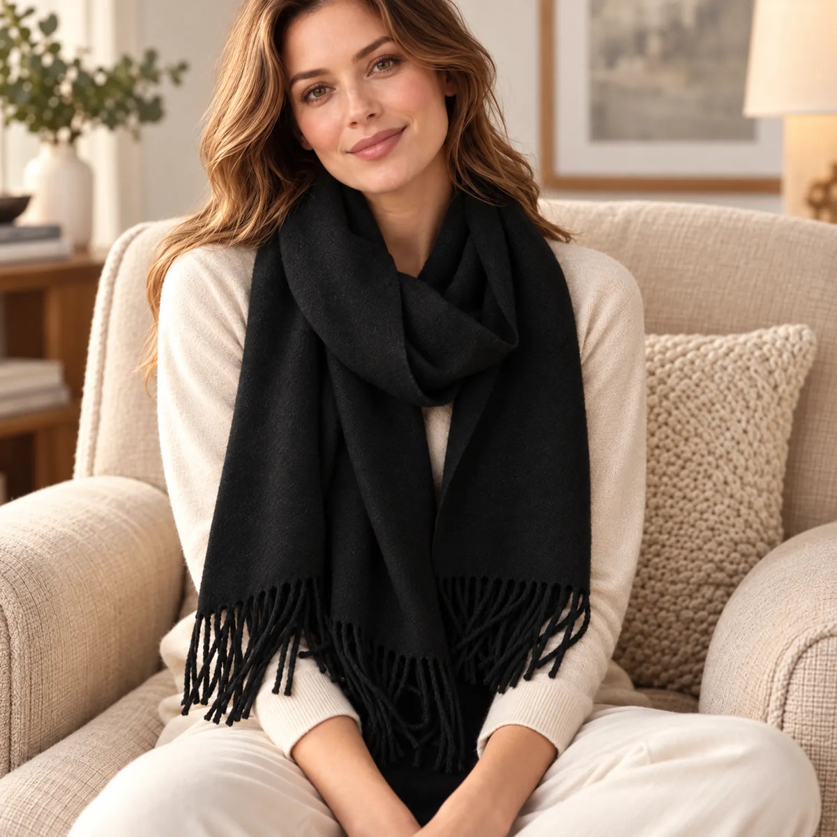 Women's Solid Fringed Winter Scarf