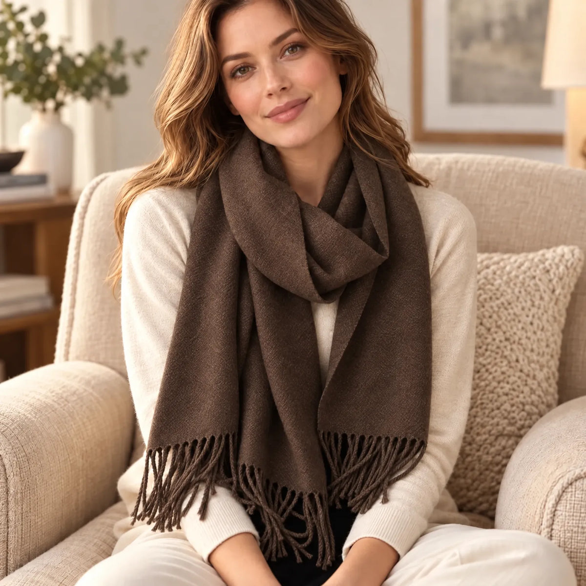 Women's Solid Fringed Winter Scarf