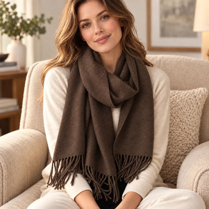 Women's Solid Fringed Winter Scarf
