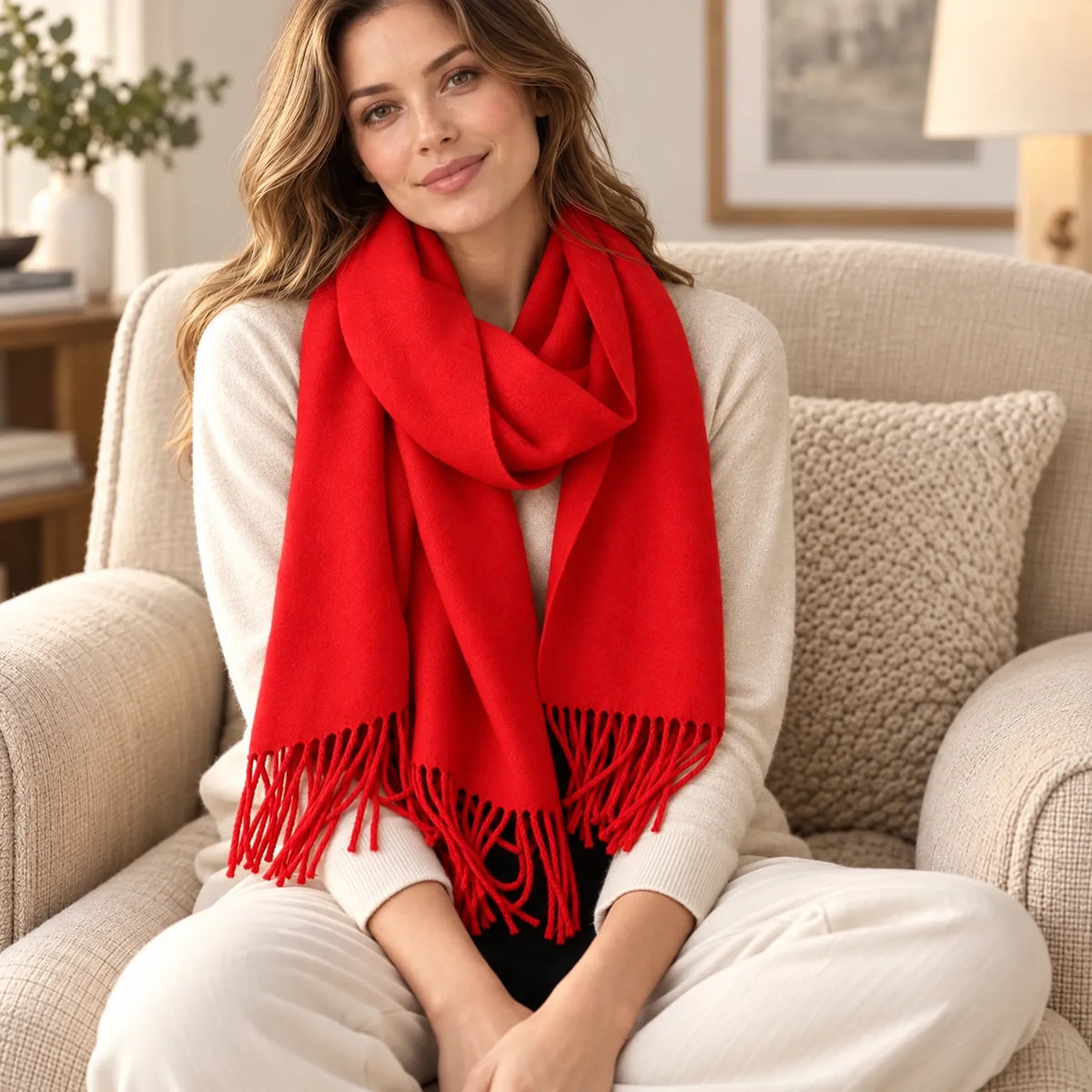 Women's Solid Fringed Winter Scarf