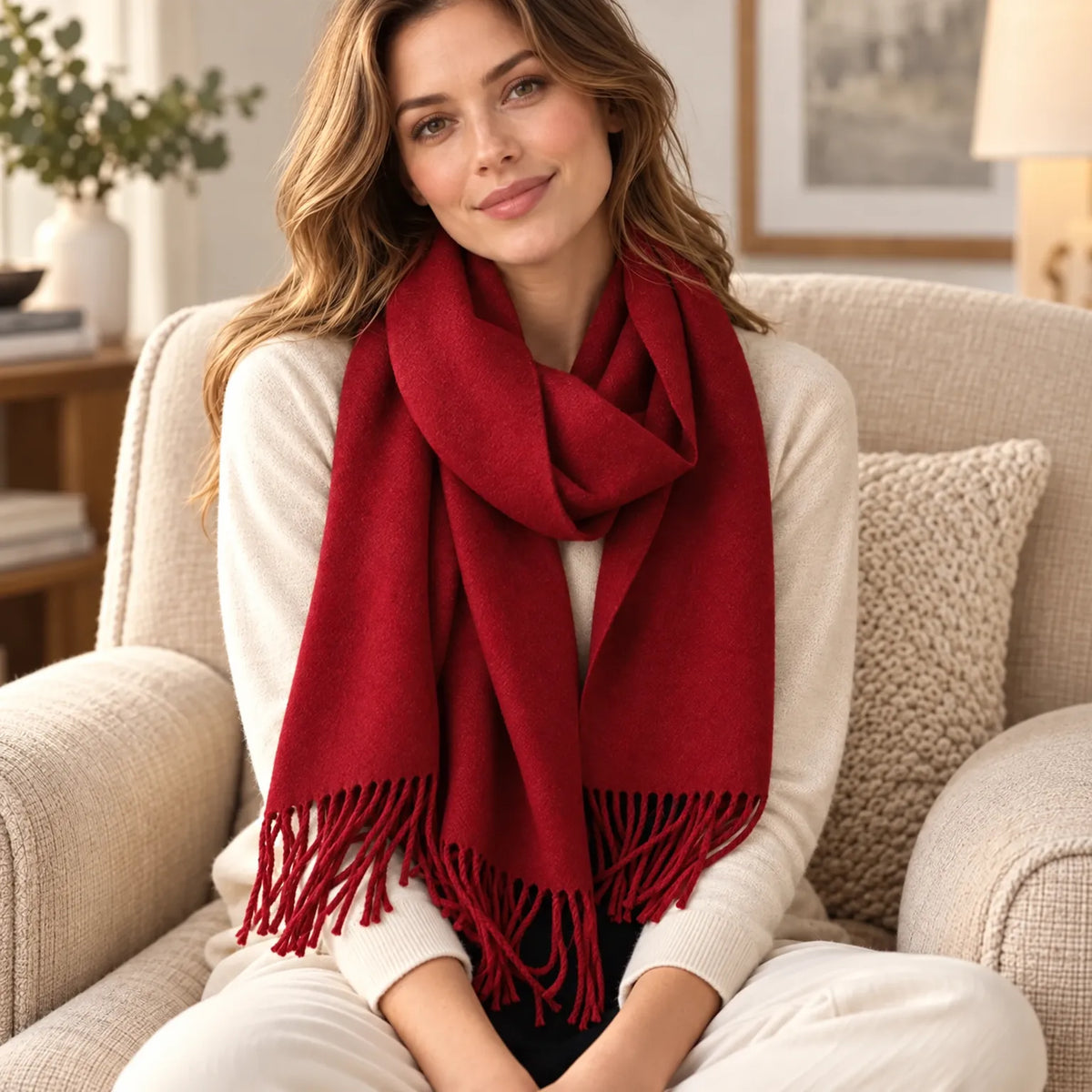 Women's Solid Fringed Winter Scarf