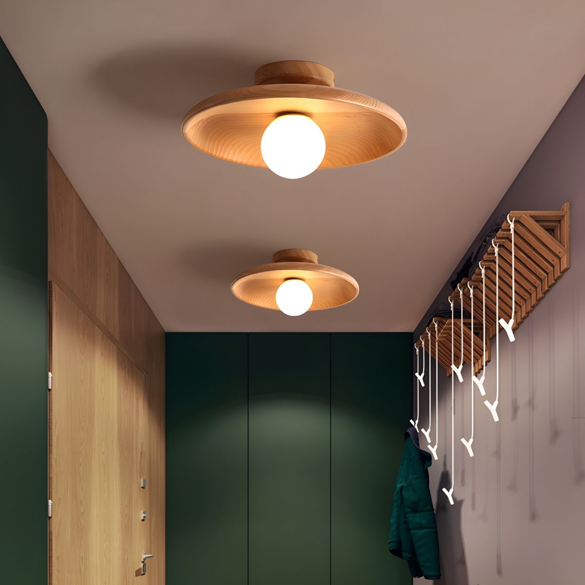 Wood Globe Flush Mount Ceiling Light Nordic Style | Velmora
